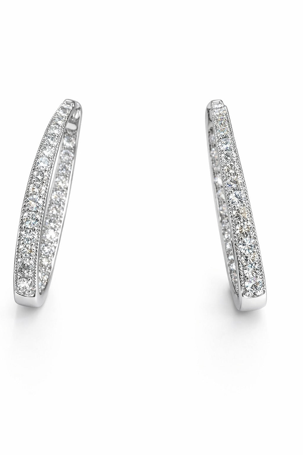 Platinum Oval Diamond In-and-Out Hinged Earrings