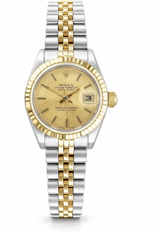 Rolex Datejust Champagne Dial With Fluted Bezel Jubilee Bracelet 26mm Watch 69173
