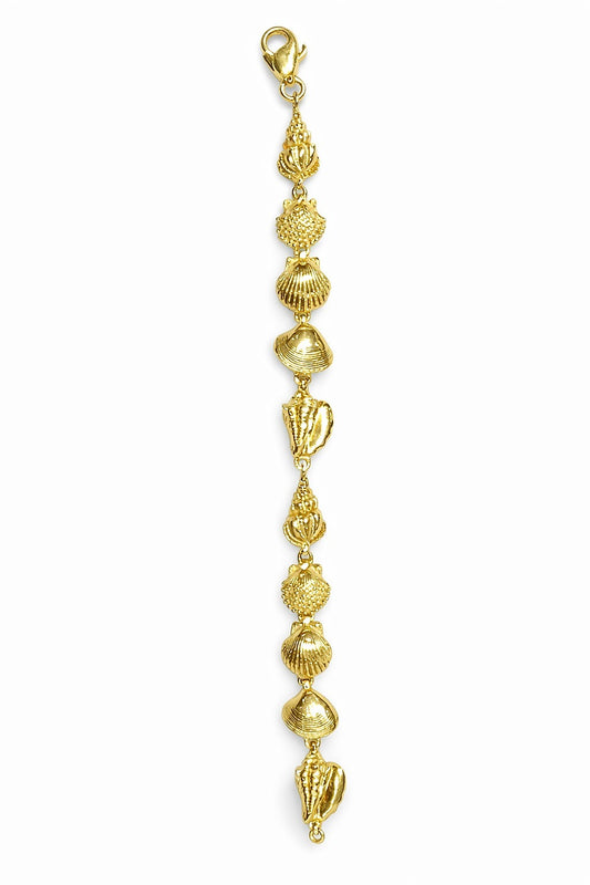 14K Yellow Gold Seashell Link Bracelet, 8 Inch