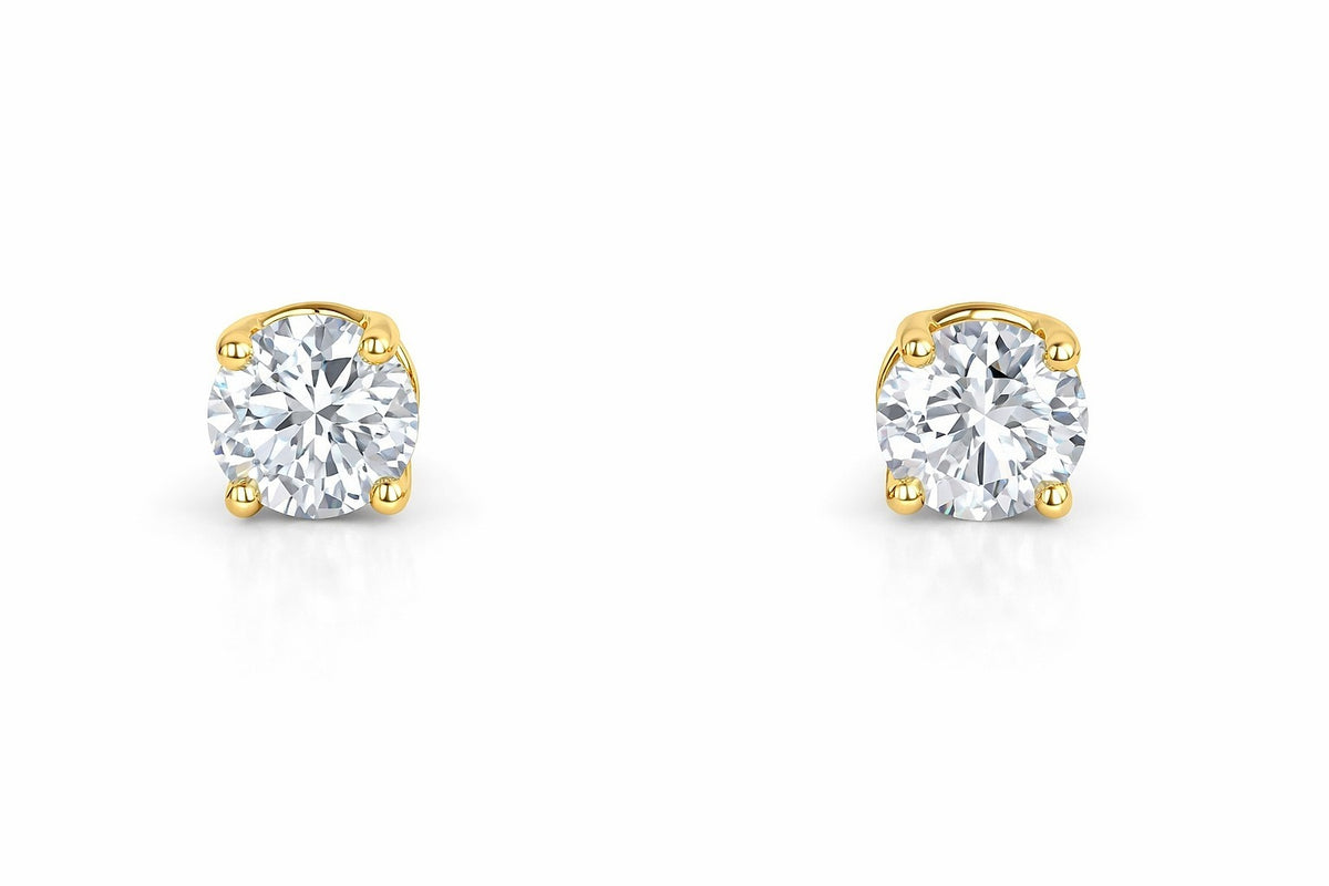 14K Yellow Gold Round Diamond Stud Earrings, 2.03 ct