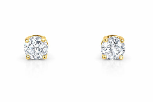 14K Yellow Gold Round Diamond Stud Earrings, 2.03 ct