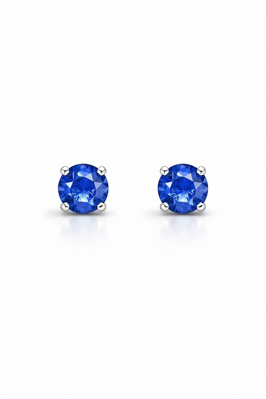 14K White Gold Round Sapphire Solitaire Stud Earrings, 1.32 ct