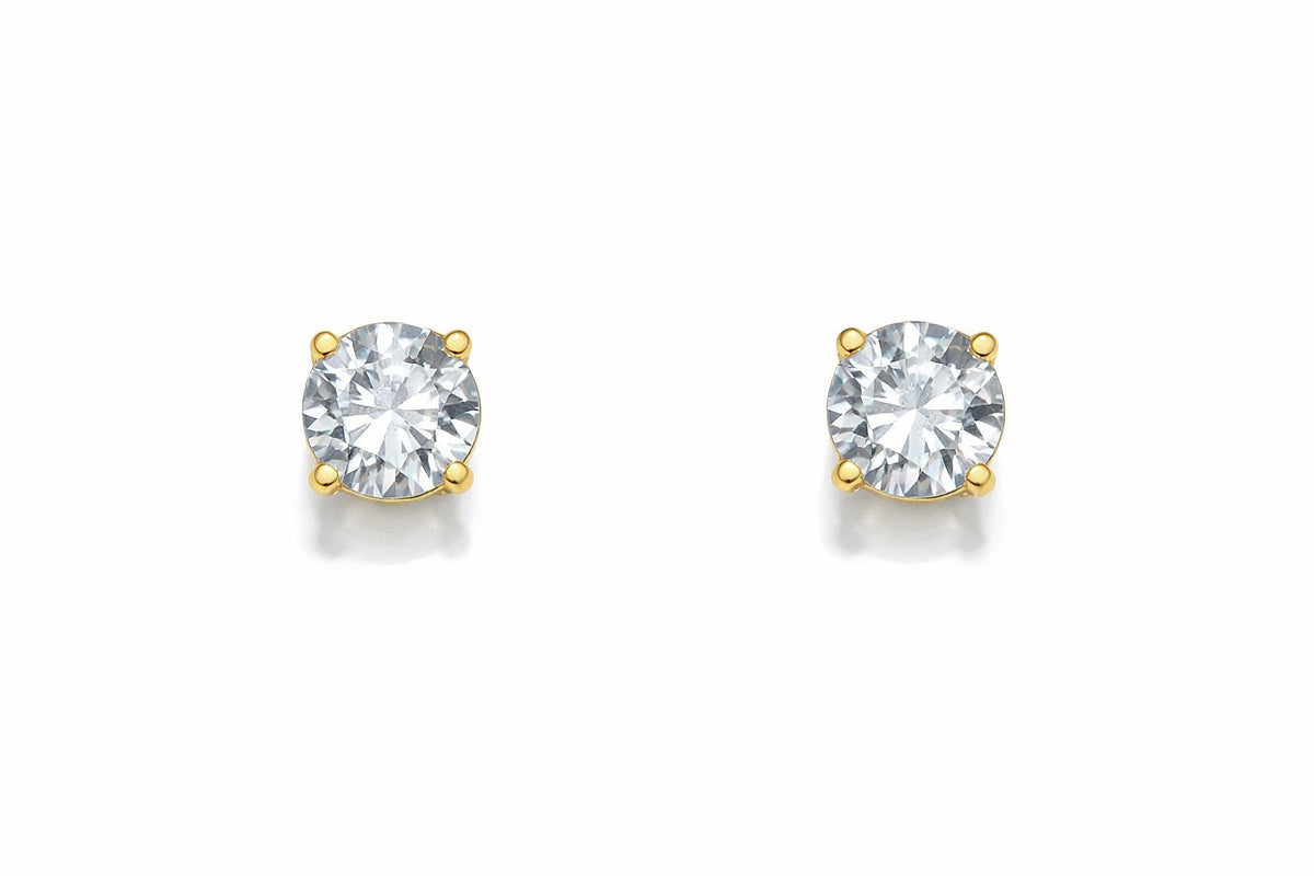 14K Yellow Gold Round Diamond Stud Earrings, 0.90 ct