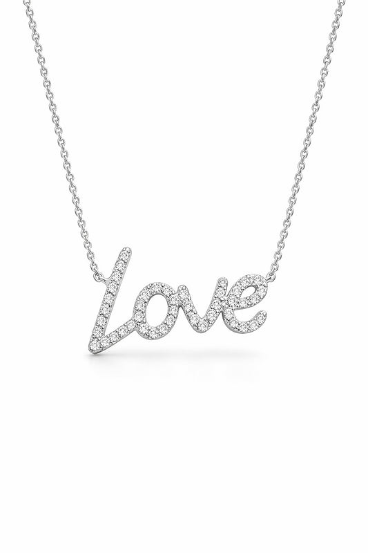 14K White Gold Diamond Love Pendant, 0.18 ct