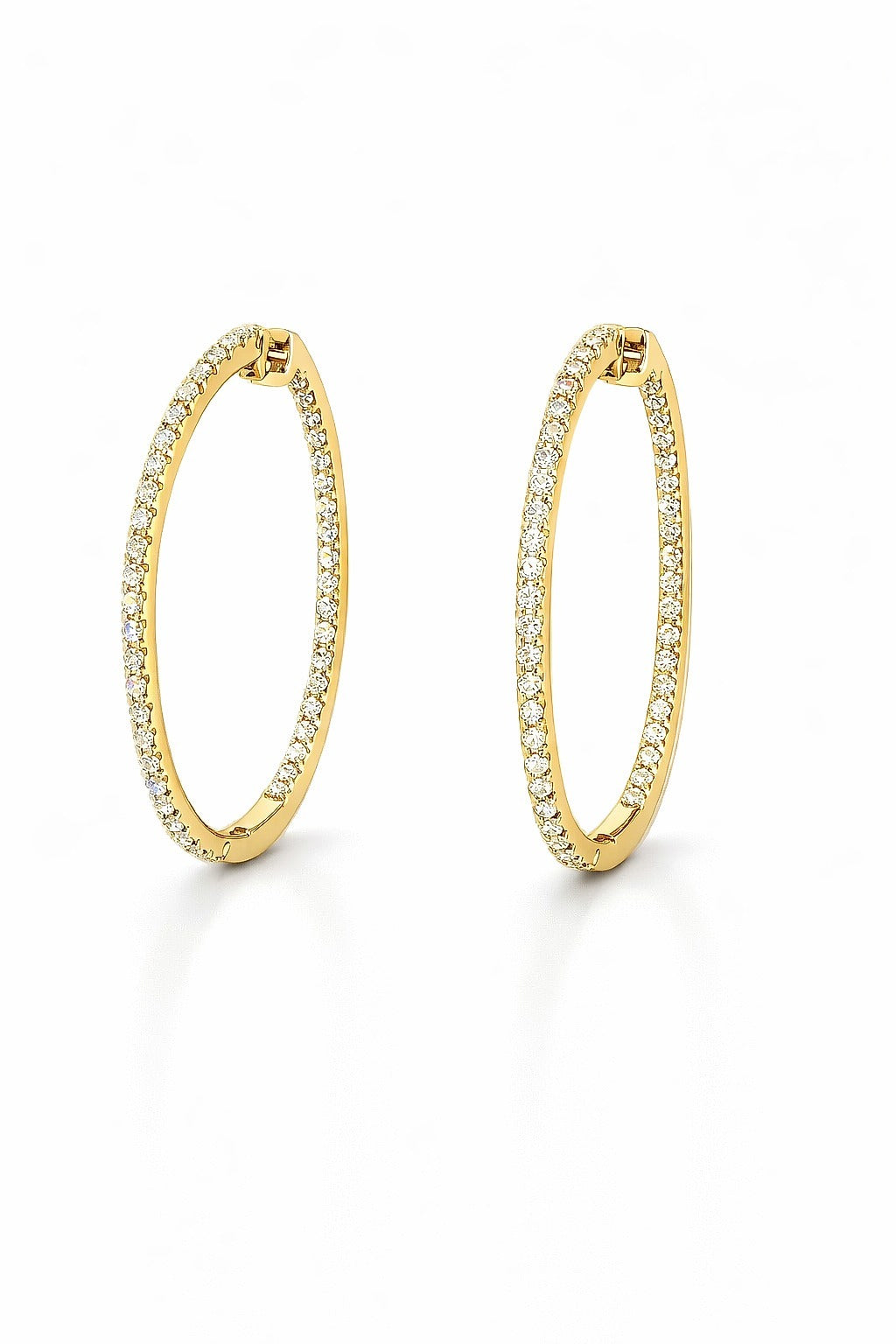 14K Yellow Gold Diamond Oval Inside-Out Hoop Earrings, 0.50 ct