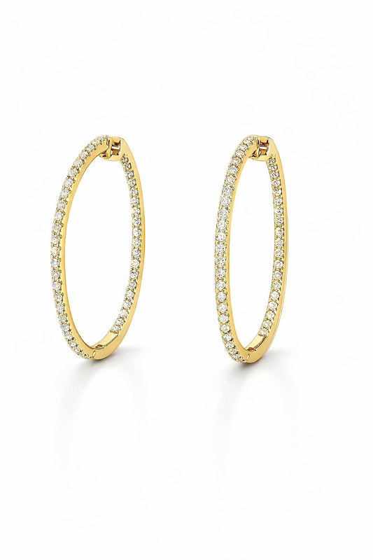 14K Yellow Gold Diamond Oval Inside-Out Hoop Earrings, 0.50 ct