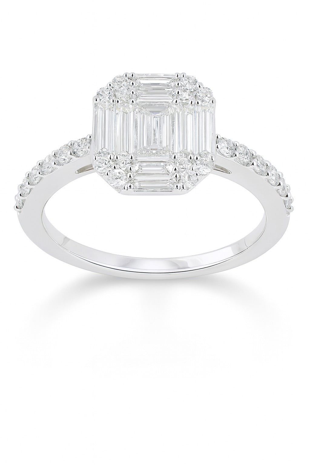 18K White Gold Diamond Cluster Engagement Ring, 0.80 ct