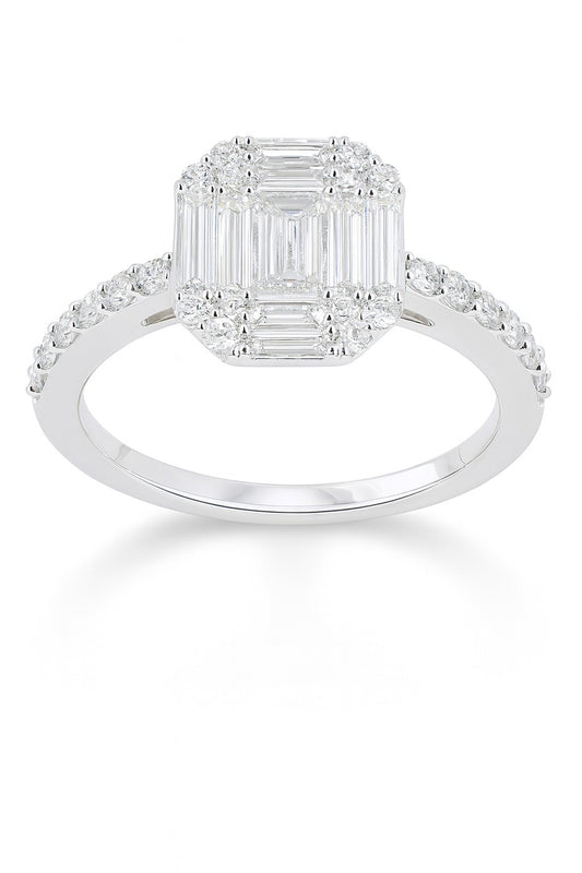 18K White Gold Diamond Cluster Engagement Ring, 0.80 ct