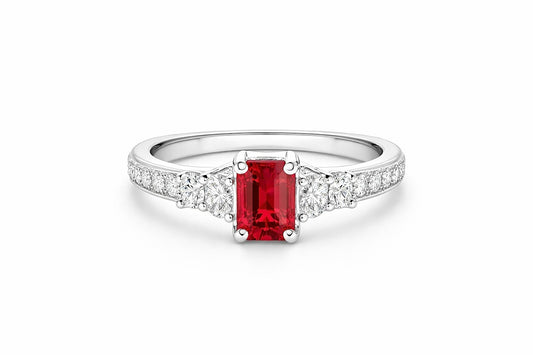 18K White Gold Emerald-Cut Ruby and Diamond Ring, 1.39 ct Ruby