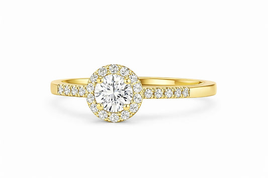 14K Yellow Gold Diamond Halo Ring, 1.12 ct
