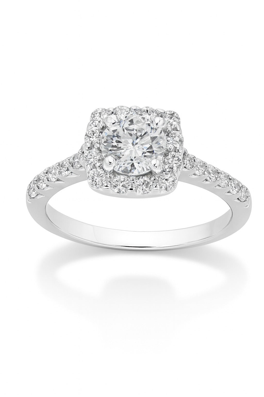 14K White Gold Round Diamond Engagement Ring, 0.55 ct Center