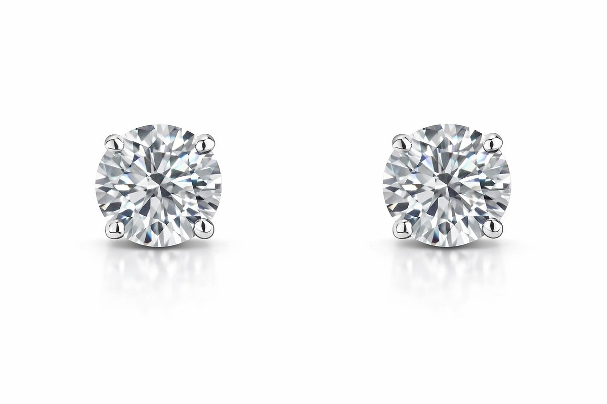 14K White Gold Round Diamond Stud Earrings, 2.55 ct