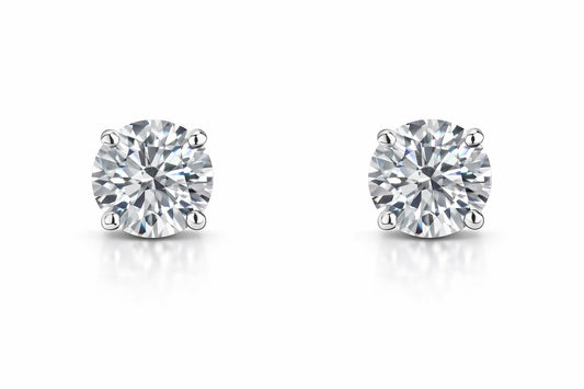 14K White Gold Round Diamond Stud Earrings, 2.55 ct