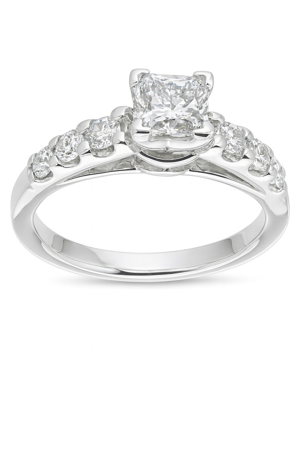 14K White Gold Princess Diamond Engagement Ring, 0.72 ct Center