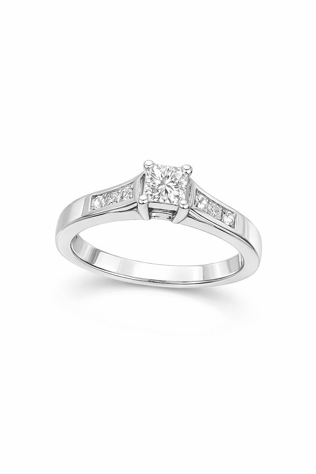 14K White Gold Princess Diamond Cluster Engagement Ring, 0.50 ctw