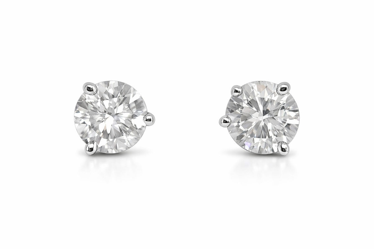 14K White Gold Round Diamond Stud Earrings, 1.65 ct