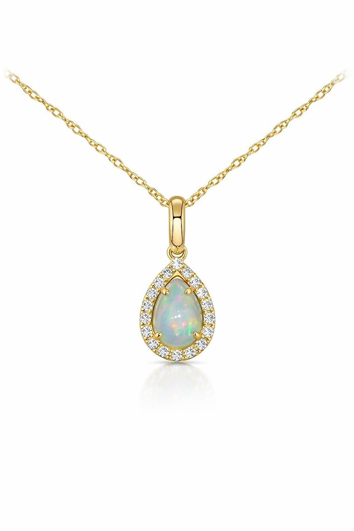 14K Yellow Gold Opal and Diamond Pendant, 0.53 ct Opal