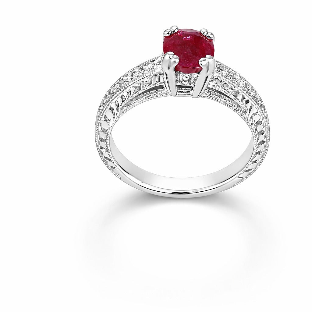 14K White Gold Ruby and Diamond Ring, 1.50 ct