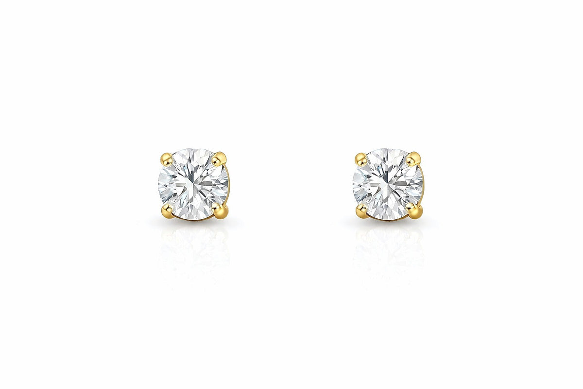 14K Yellow Gold Round Diamond Stud Earrings, 1.00 ct