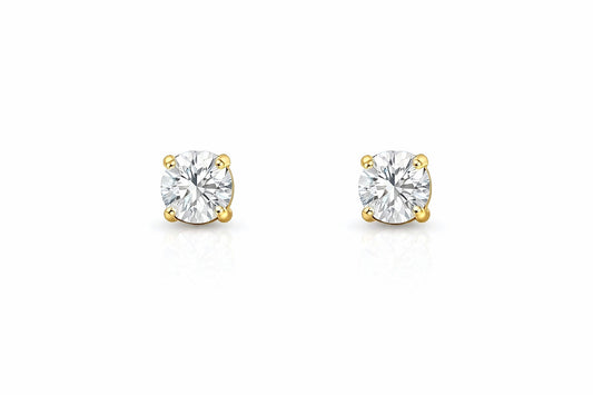 14K Yellow Gold Round Diamond Stud Earrings, 1.00 ct