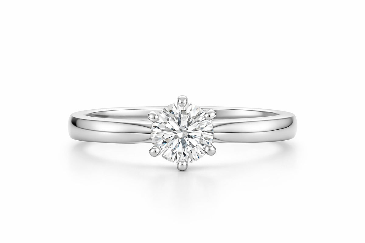 14K White Gold Round Diamond Solitaire Ring, 0.90 ct