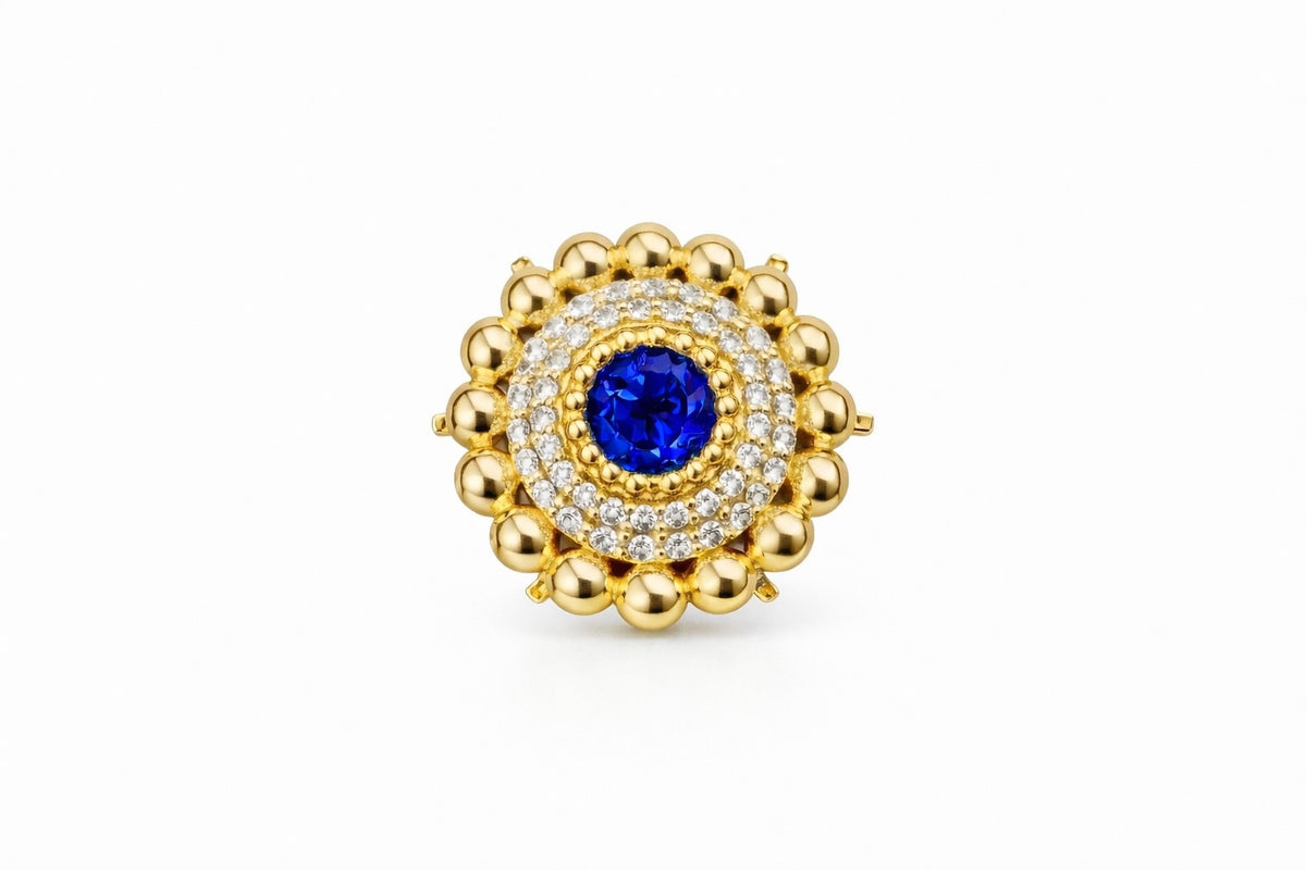 14kt Cranberry Charm, Lab Created Sapphire center
