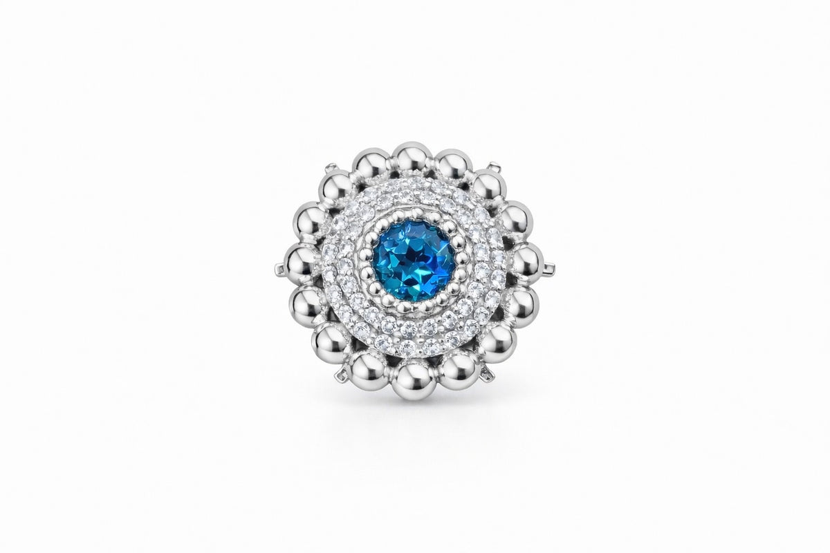Sterling Silver Cranberry Charm, Blue Topaz center