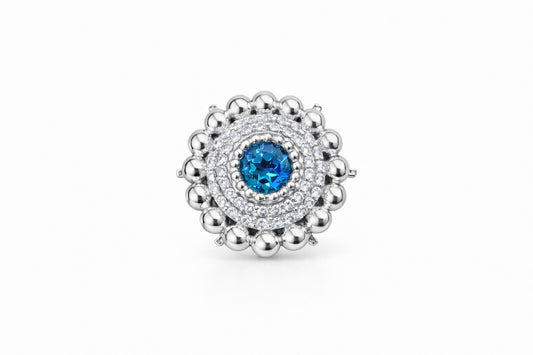 Sterling Silver Cranberry Charm, Blue Topaz center