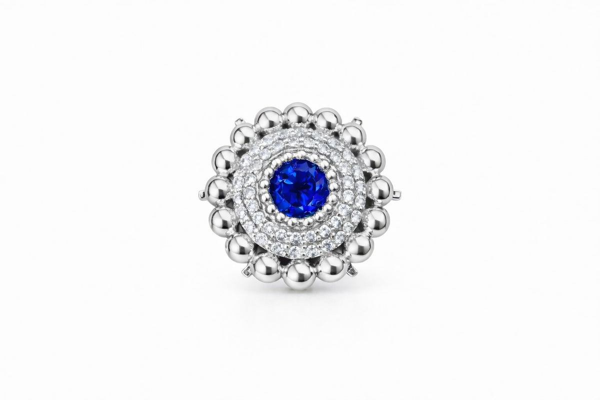 Sterling Silver Cranberry Charm, Lab Created Sapphire center