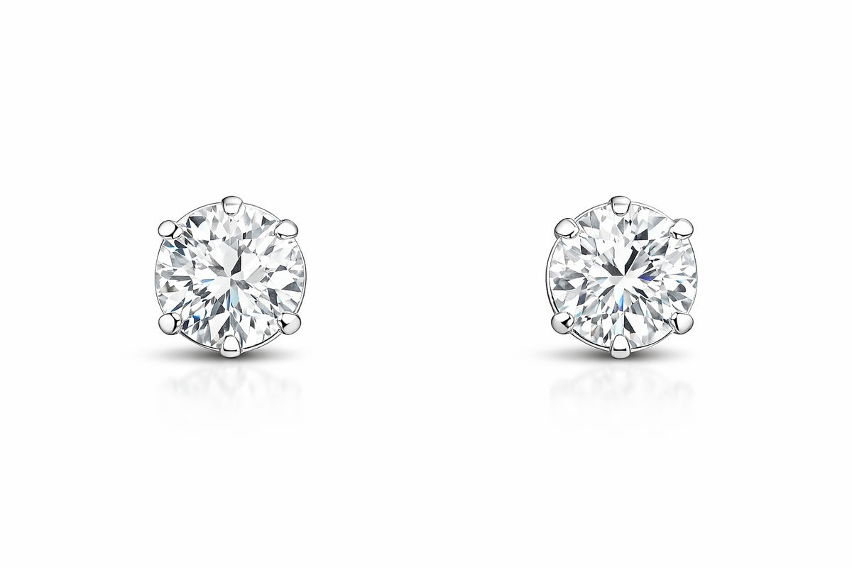 14K White Gold Diamond Solitaire Stud Earrings, 3.03 ct