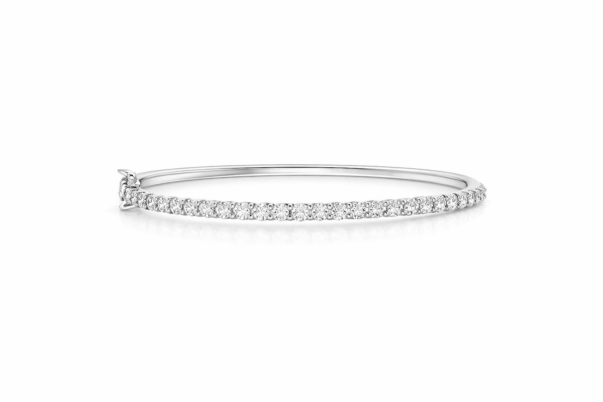 14K White Gold Round Diamond Bangle Bracelet, 2.00 ct