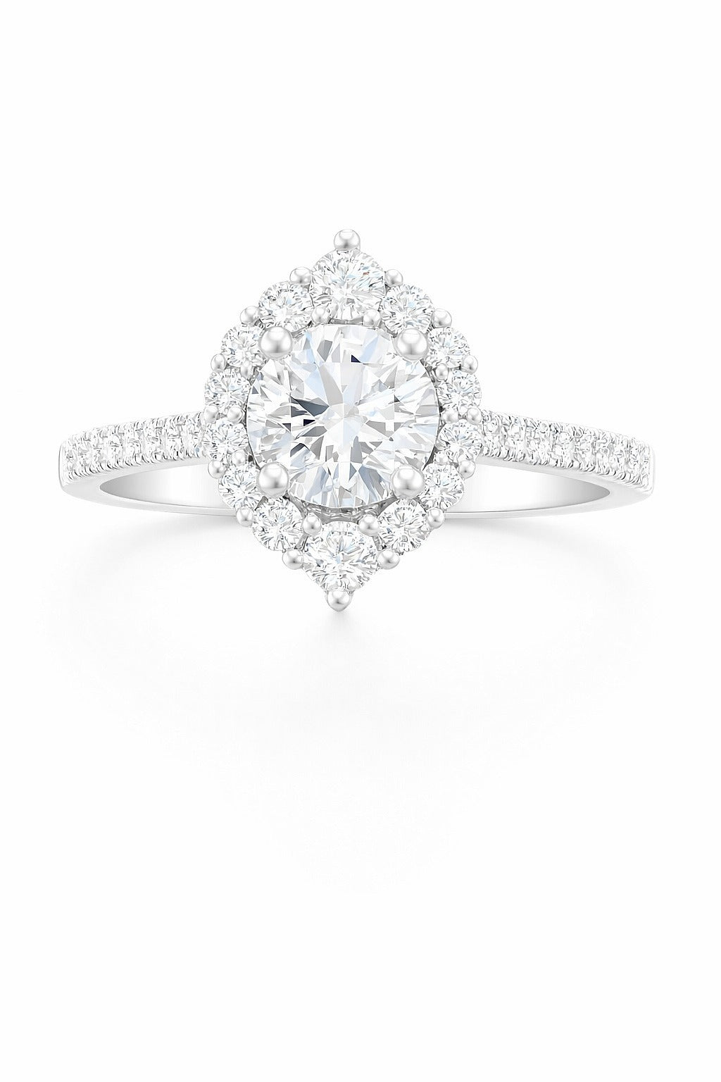 14K White Gold Round Diamond Vintage Halo Engagement Ring, 0.95 ct