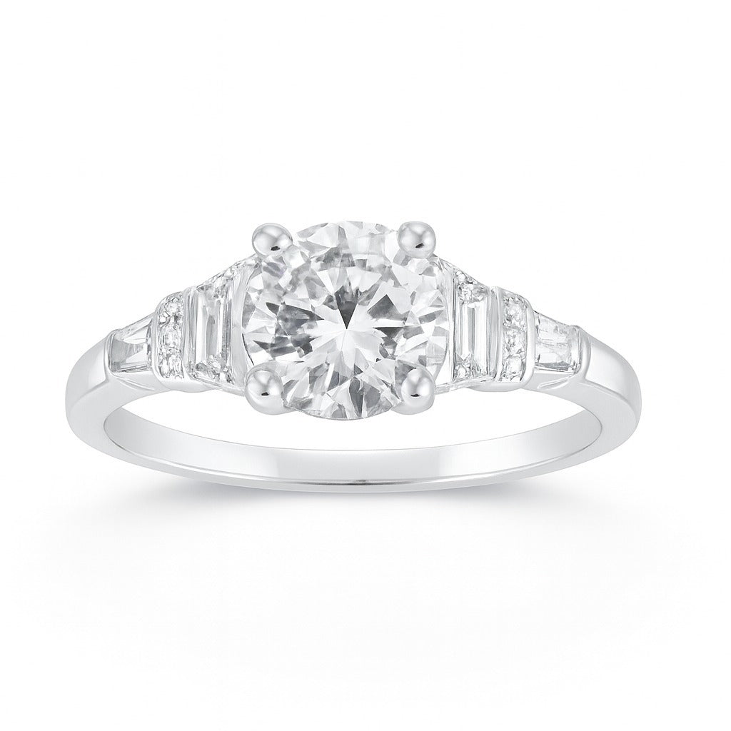 14K White Gold Round Diamond Three-Stone Engagement Ring, 1.63 ctw