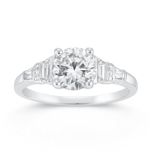 14K White Gold Round Diamond Three-Stone Engagement Ring, 1.63 ctw