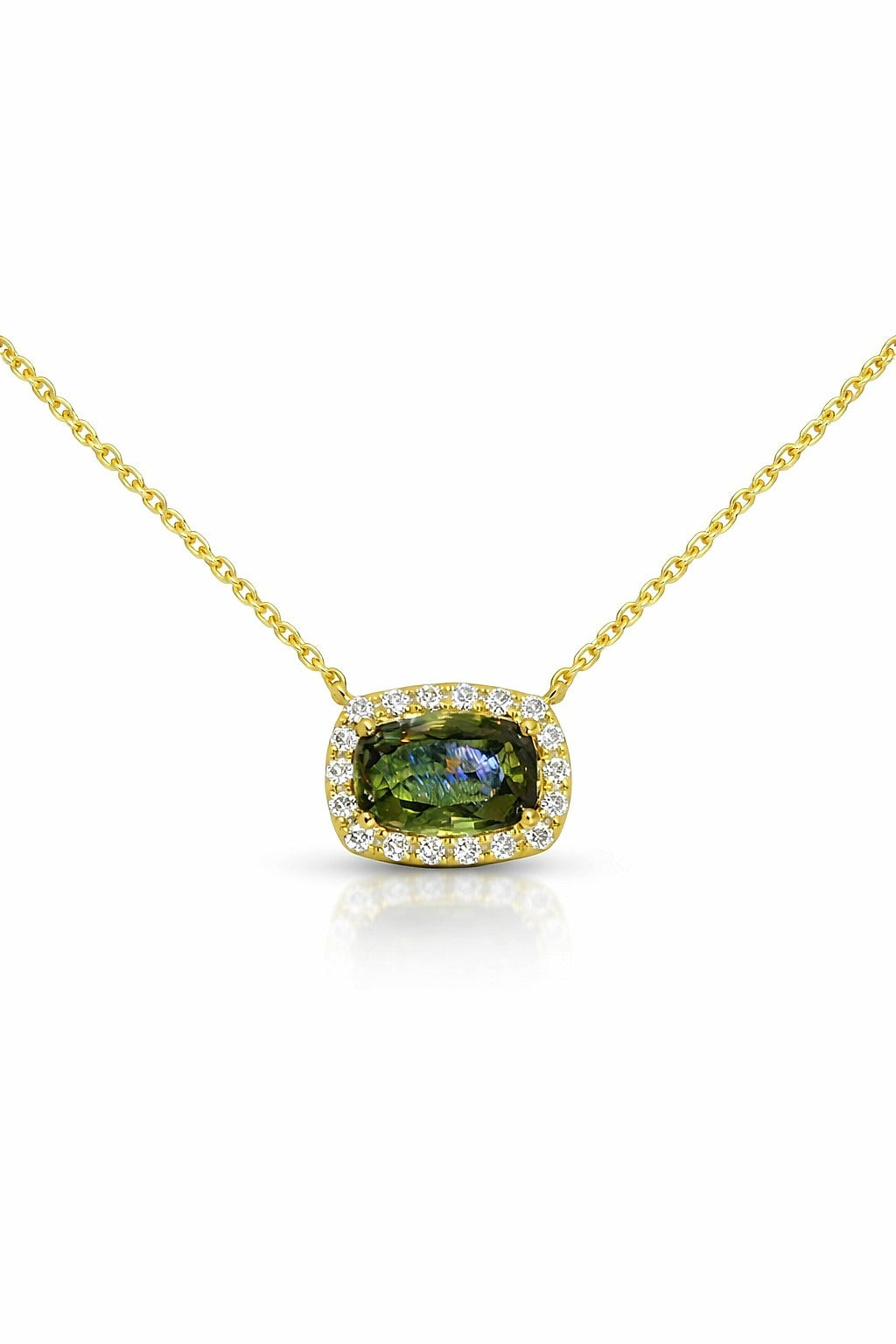 14K Yellow Gold Cushion Alexandrite and Diamond Pendant, 1.46 ct