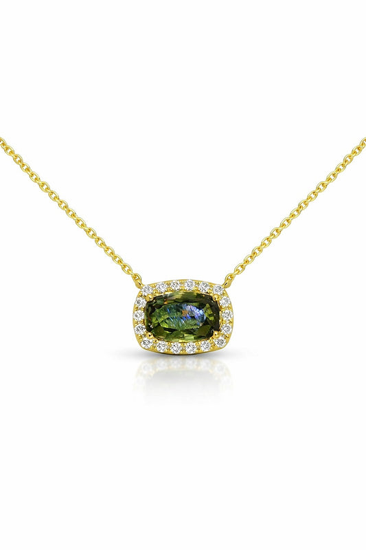 14K Yellow Gold Cushion Alexandrite and Diamond Pendant, 1.46 ct