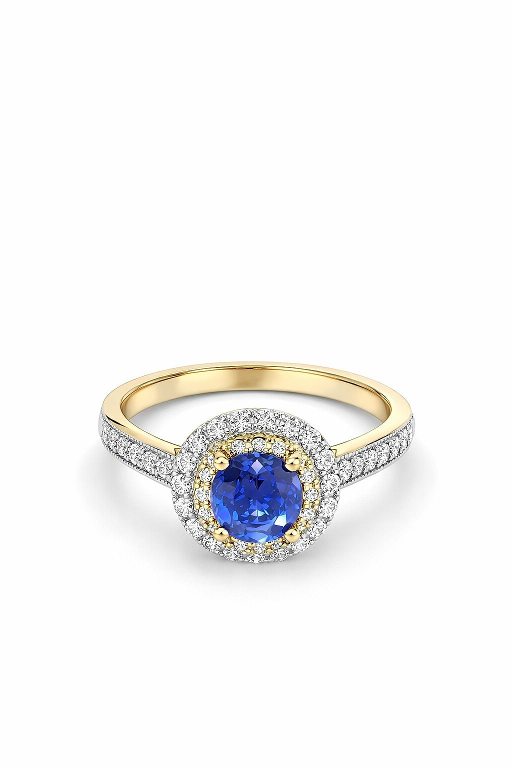 14K Two-Tone Gold Sapphire and Diamond Ring