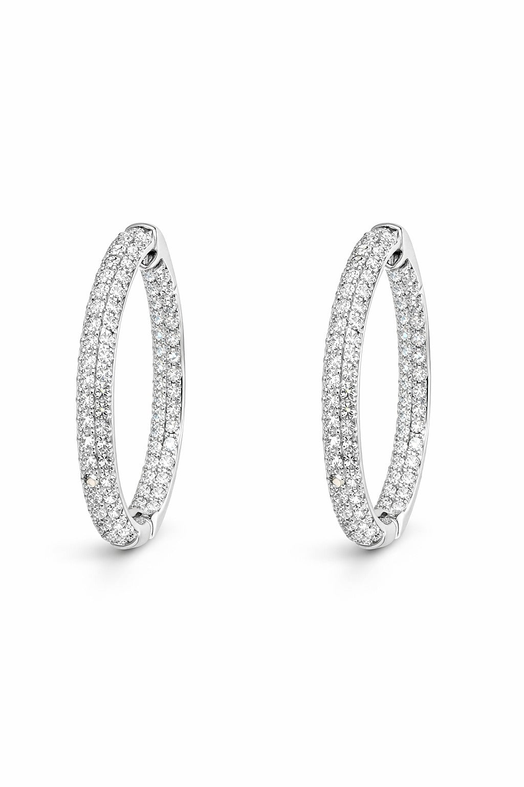 14K White Gold Diamond Inside-Out Pave Hoop Earrings, 3.00 ct