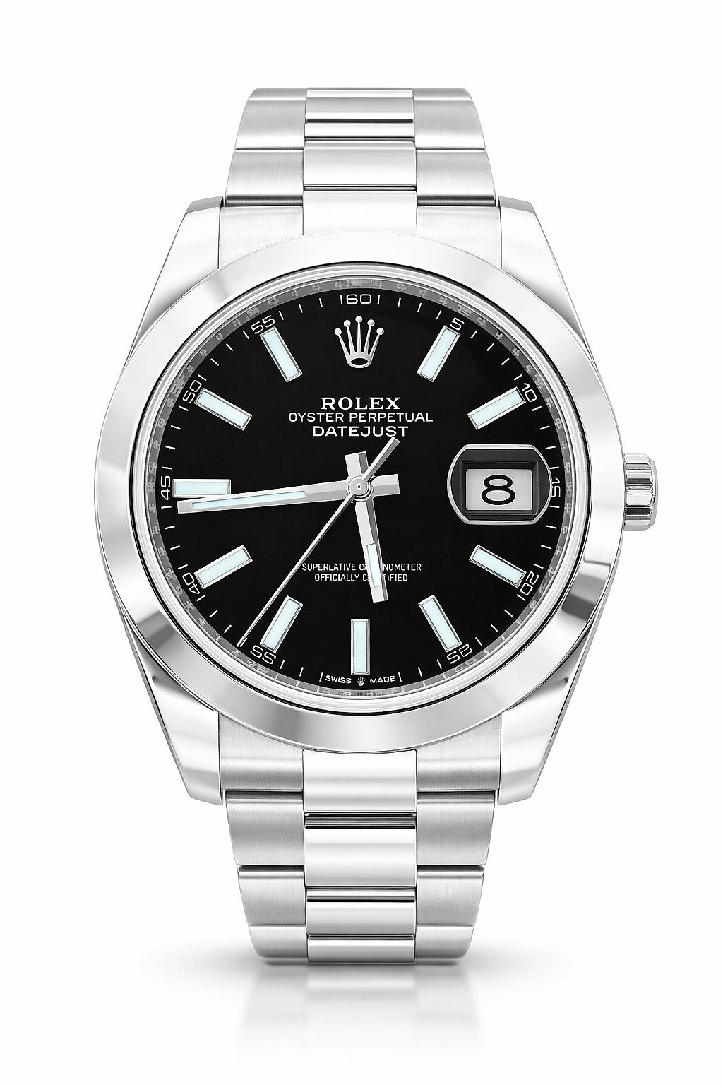 Rolex Datejust 41mm Stainless Steel Oyster Bracelet Smooth Bezel Black Dial 126334