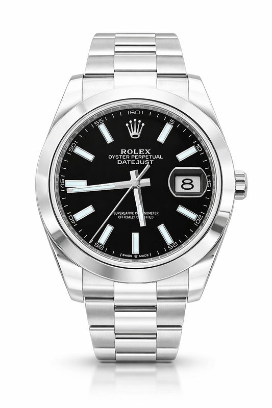 Rolex Datejust 41mm Stainless Steel Oyster Bracelet Smooth Bezel Black Dial 126334