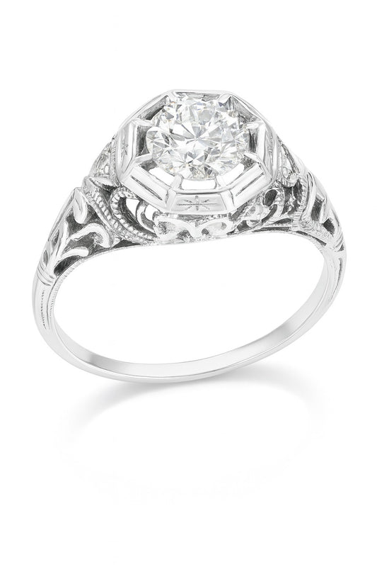 14KT Whtie Gold Pear Shaped Diamond Engagement Ring With A 0.50CT Pear Shaped Diamond Center With Double Halo And Diamon