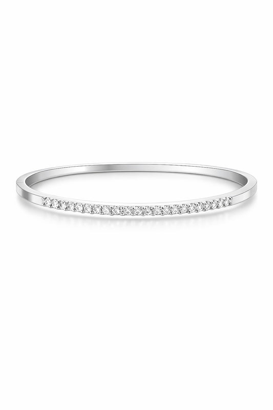 14K White Gold Round Diamond Bangle Bracelet