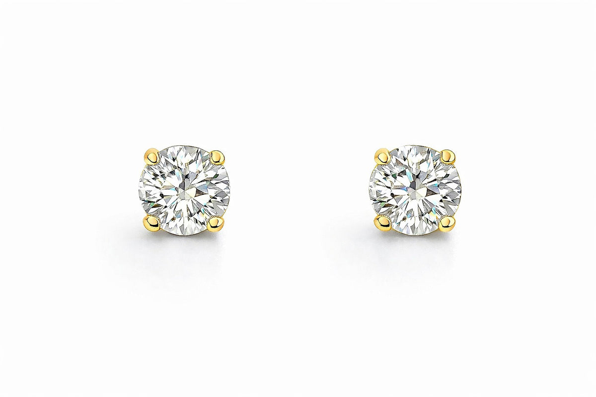 14K Yellow Gold Round Diamond Stud Earrings, 0.67 ct