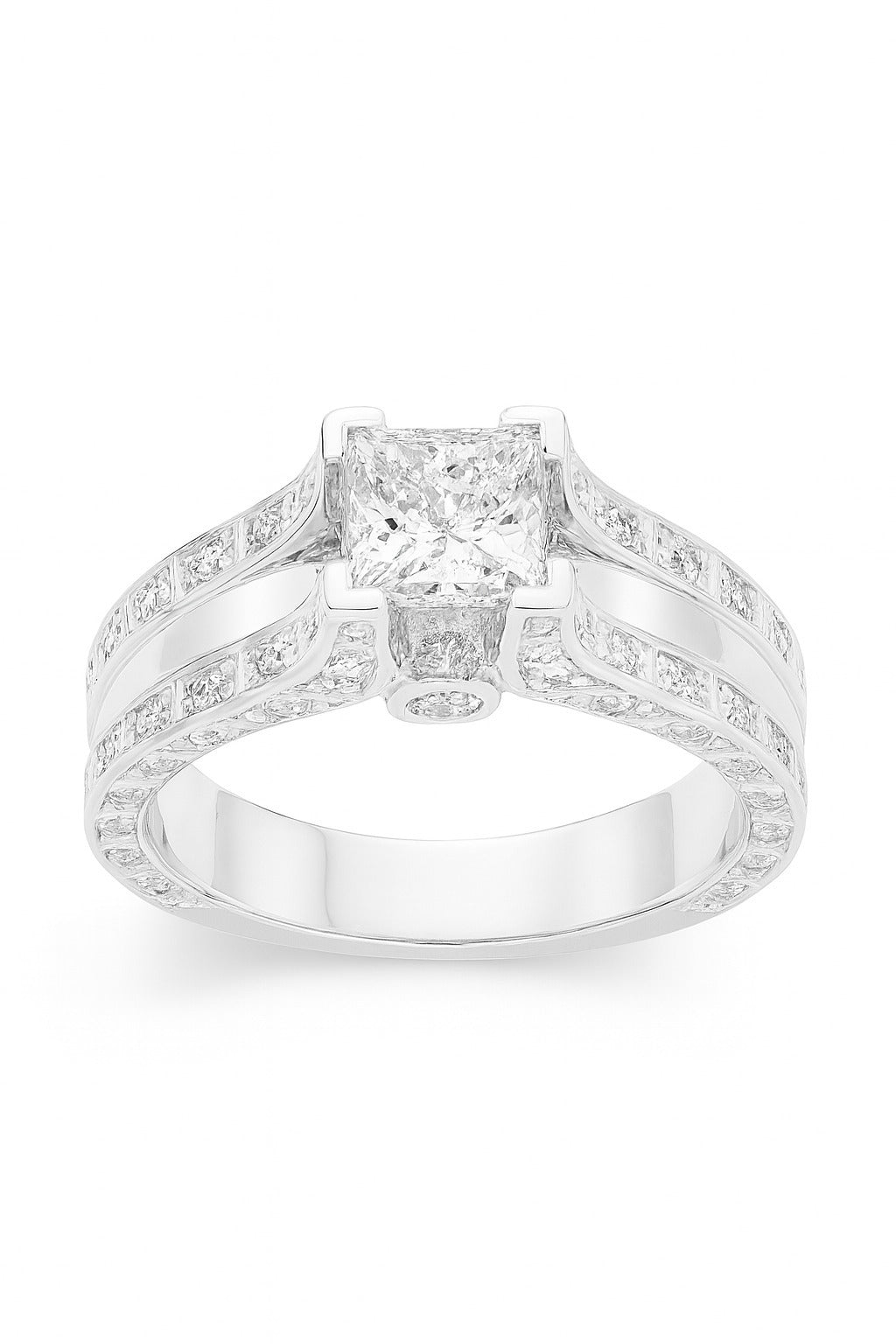 Princess Cut Diamond Solitaire Ring with Baguettes, 0.81 ct