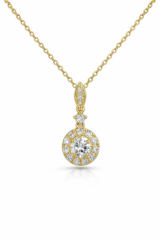 14K Yellow Gold Diamond Halo Pendant, 0.74 ct
