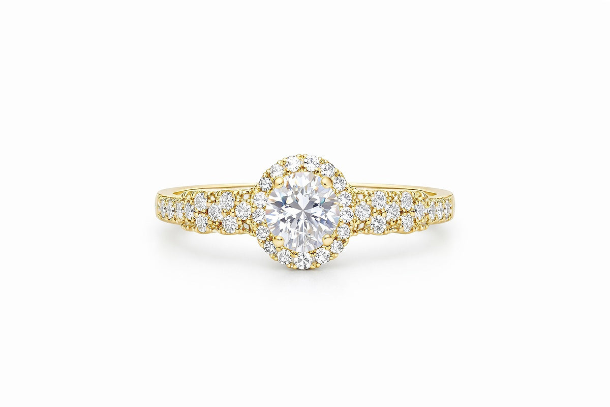 18K Yellow Gold Round Diamond Ring, 1 3/8 ct