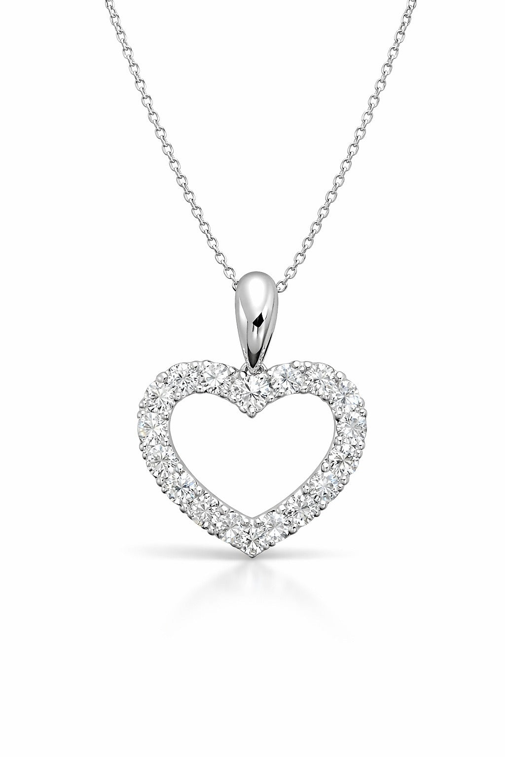 14K White Gold Diamond Heart Pendant, 1.00 ct