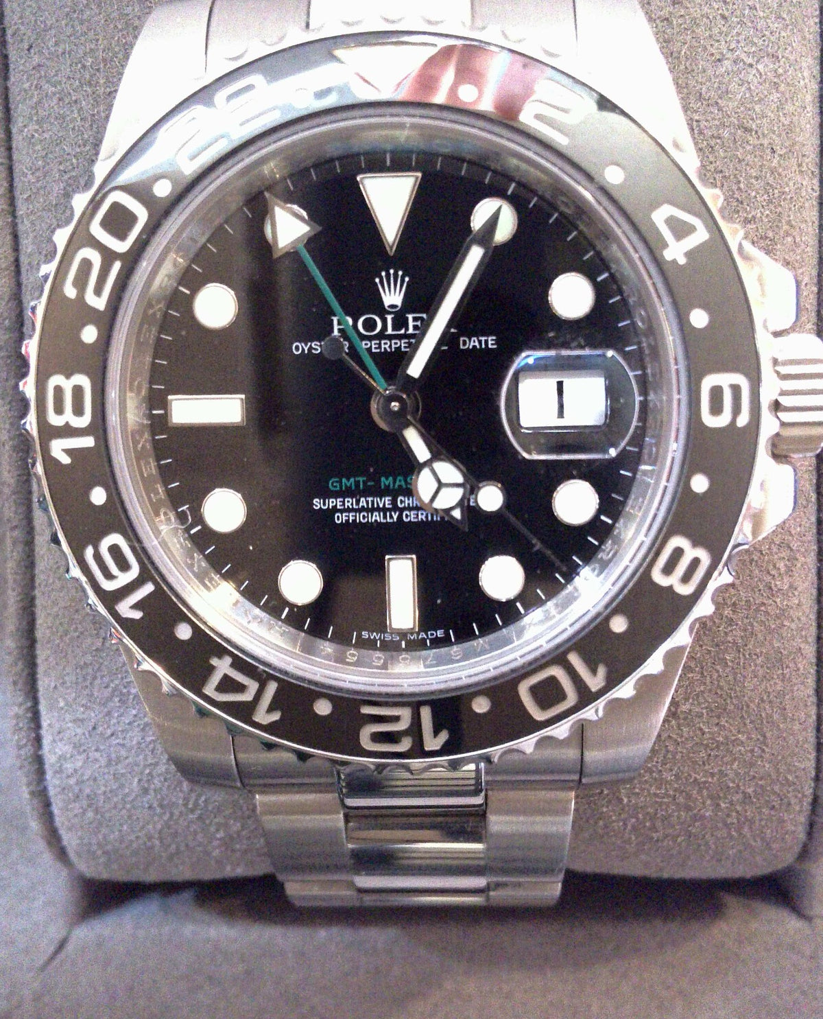 Pre-Owned Rolex GMT-Master II Black Face, Stainless Steel. 116710LN Model Number. Any Box Provided Is Aftermarket