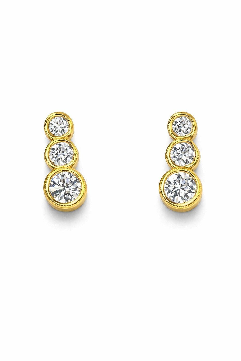 14K Yellow Gold Round Diamond Graduated Bezel Stud Earrings, 1.80 ct