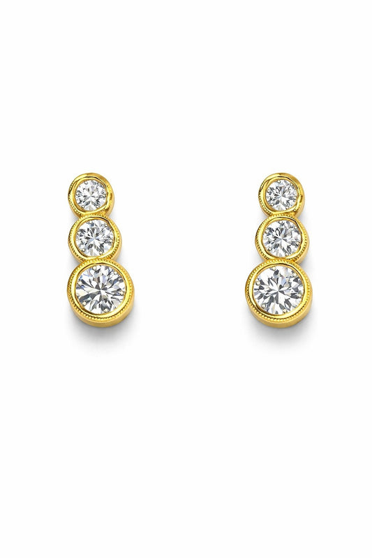 14K Yellow Gold Round Diamond Graduated Bezel Stud Earrings, 1.80 ct